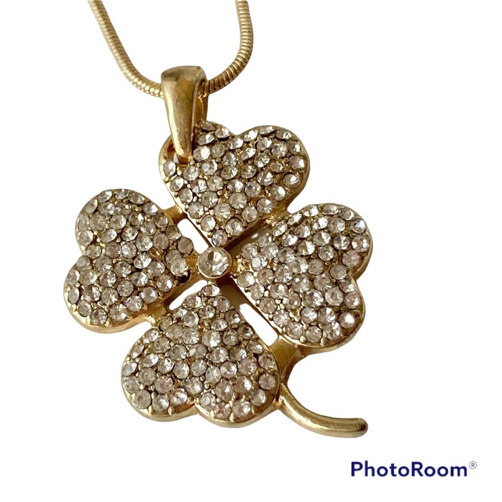 Crystal Shamrock Necklace Pendant St. Patricks Day Irish Celtic Gold Plated 18"